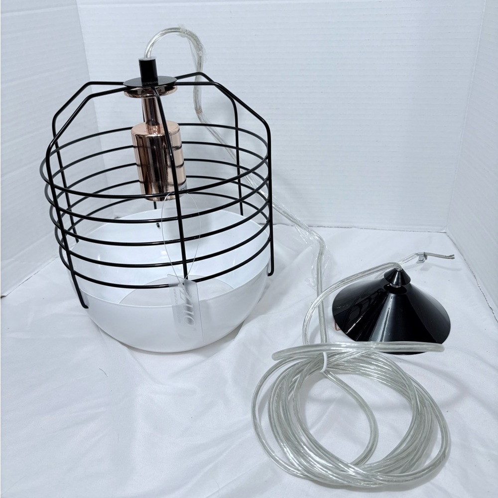 Zuo Modern Hanging Light Fixture White Metal Cage Rose Gold Light Bulb Socket